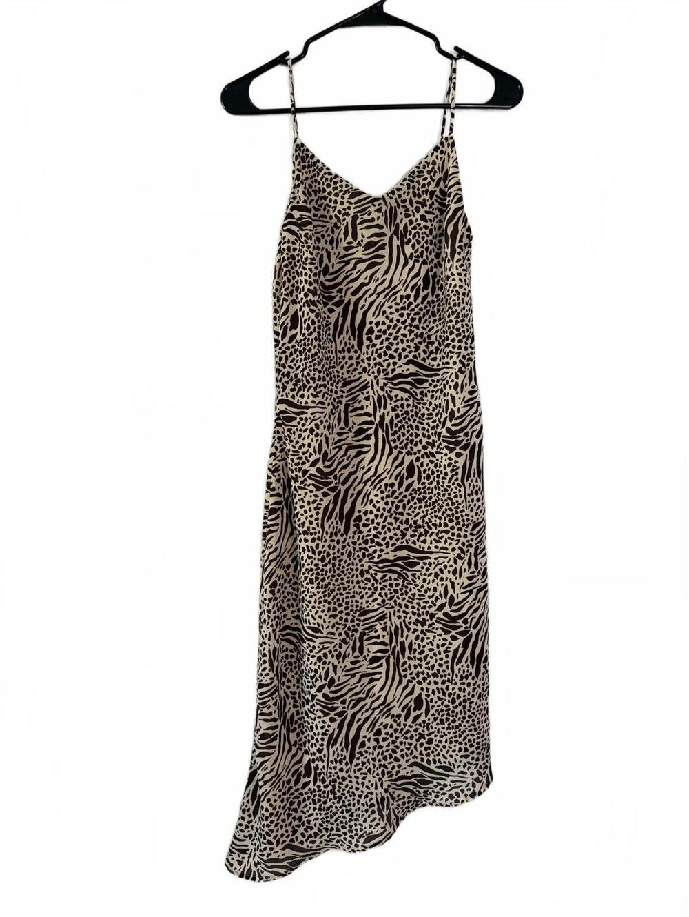 Vtg Lapis Los Angeles Asymmetrical Slip Dress Size S Ivory Animal Print V-Neck